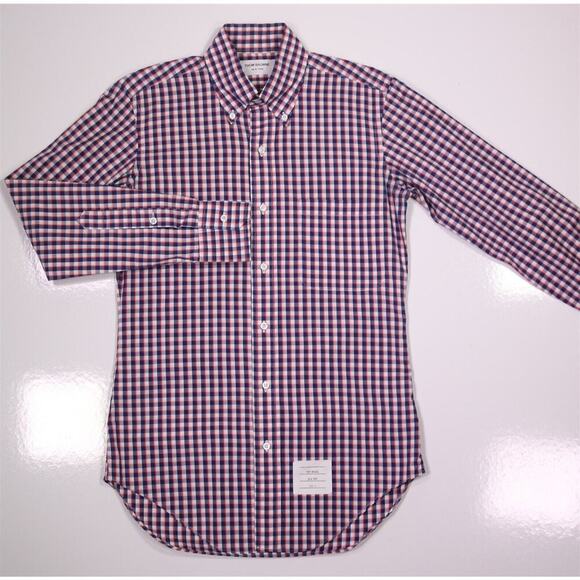 Thom Browne White/Blue/Red Check Gingham Dress Shirt 0/Small - Picture 2 of 6